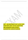 ANP – 650 MIDTERM STUDY LATEST 2024 EXAM WITH 200+ ACTUAL QUESTIONS AND ANSWERS GOOD SCORE IS GUARANTEED ALREADYIAGRADE 