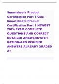 Smartsheets Product  Certification Part 1 Quiz /  Smartsheets Product  Certification Part 1 NEWEST  2024 EXAM COMPLETE QUESTIONS AND CORRECT  DETAILED ANSWERS WITH  RATIONALES VERIFIED  ANSWERS ALREADY GRADED  A+