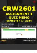 CRW2601 ASSIGNMENT 1 QUIZ MEMO - SEMESTER 1 - 2024 UNISA – DUE DATE: - 28 MARCH 2024 (DISTINCTION GUARANTEED!)