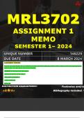 MRL3702 ASSIGNMENT 1 MEMO - SEMESTER 1 - 2024 UNISA – DUE DATE: - 8 MARCH 2024 (DETAILED ANSWERS WITH FOOTNOTES AND A BIBLIOGRAPHY - DISTINCTION GUARANTEED!)