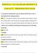 PERSONAL VUE Colorado Property & Casualty -Practice Exam Questions with 100% Correct Answers | Updated & Verified