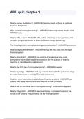 AML quiz chapter 1 What is money laundering? - ANSWER-Claiming illegal funds as a legitimate business transaction Who oversees money laundering? - ANSWER-federal regulations like the USA PATRIOT Act, What is AML mean? - ANSWER-AML refers collectively to l