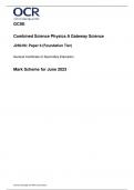 ocr GCSE Combined Science Physics A Gateway Science J250/06 Mark Scheme June2023.