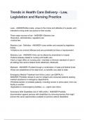 Trends in Health Care Delivery - Law, Legislation and Nursing Practice Laws - ANSWER-Man-made, unique to the mores and attitudes of a people, and intended to bring order and justice to their society Three major sources of law - ANSWER-•Statutory law •Exec