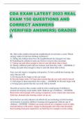 CDA EXAM LATEST 2023 REAL EXAM 150 QUESTIONS AND CORRECT ANSWERS (VERIFIED ANSWERS) GRADED A