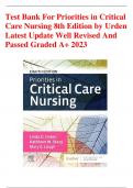 Test Bank For Priorities in Critical Care Nursing 8th Edition by Urden Latest Update Well Revised And Passed Graded A+ 2023