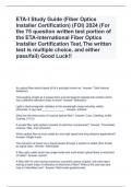 ETA-I Study Guide (Fiber Optics Installer Certification) (FOI) 2024 (For the 75 question written test portion of the ETA-International Fiber Optics Installer Certification Test, The written test is multiple choice, and either pass/fail) Good Luck!!