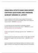 IOWA REAL ESTATE EXAM 2024 EXPERT CERTIFIED QUESTIONS AND ANSWERS ALREADY GRADED A+ LATEST!   