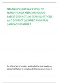 NYS Notary Exam questions// NY NOTARY EXAM AND STUDYGUIDE LATEST 2024 ACTUAL EXAM QUESTIONS AND CORRECT (VERIFIED ANSWERS) |ALREADY GRADED A