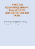 NRNP 6645 PSYCHOTHERAPY MIDTERM EXAM JUNE 2023 WALDEN UNIVERSITY.