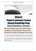 Illinois Casualty Insurance State Exam Questions Containing 104 Terms with Definitive Solutions Updated 2024-2025. Terms like; Peril - Answer: An event that causes damage and results in financial loss (a claim)