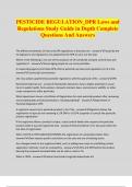 PESTICIDE REGULATION_DPR Laws and Regulations Study Guide in Depth Complete Questions And Answers