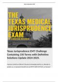 Texas Jurisprudence EMT Challenge Containing 150 Terms with Definitive Solutions Update 2024-2025.