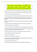 Insurance Licensing - Chapter 15: Arkansas State Law Exam – With Questions & Answers (Graded A+)