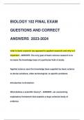 BIOLOGY 102 FINAL EXAM QUESTIONS AND CORRECT  ANSWERS 2023-2024