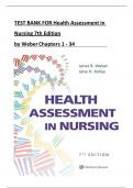 TEST BANK For Health Assessment in Nursing, 7th Edition by Weber, Verified Chapters 1 - 34, Complete Newest Version