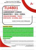 TLI4801 ASSIGNMENT 2 MEMO - SEMESTER 1 - 2024 UNISA – DUE DATE: - 22 APRIL 2024 (DETAILED ANSWERS WITH FOOTNOTES AND A BIBLIOGRAPHY - DISTINCTION GUARANTEED!)