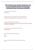 CDT Written Exam Sample Questions and Correct Detailed Answers Actual Exam (Certified Dental Technician) AGRADE