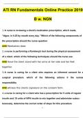 ATI RN Fundamentals Online Practice 2019 B w. NGN Questions with 100% Correct Answers | Verified | Latest Update 20242025