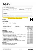 2023 AQA GCSE GERMAN 8668/RH Paper 3 Reading Higher Tier Question Paper &  Mark scheme (Merged) June 2023 [VERIFIED]