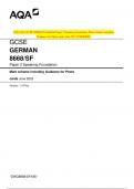 2023 AQA GCSE GERMAN 8668/SF Paper 2 Speaking Foundation Mark scheme including  Guidance for Photo cards June 2023 [VERIFIED]