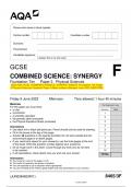 2023 AQA GCSE COMBINED SCIENCE: SYNERGY 8465/3F Foundation Tier Paper  3 Physical Sciences Question Paper & Mark scheme (Merged) June 2023 [VERIFIED]