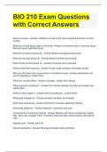 Bundle For BIO 210 Exam Questions with Correct Answers