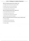 HUMANITIES 1005 Unit 2 - Challenge 2.2 Quality of Arguments (Download To Score An A) QnA.