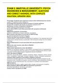 EXAM 2: MARYVILLE UNIVERSITY: PSYCH DIAGNOSIS & MANAGEMENT, QUESTIONS AND CORRECT ANSWERS, WITH COMPLETE SOLUTION, UPDATED 2024.