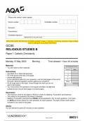 2023 AQA GCSE RELIGIOUS STUDIES B 8063/1 Paper 1 Catholic Christianity Question Paper & Mark scheme (Merged) June 2023 [VERIFIED]