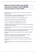 Missouri Life Accident and Health Insurance Producer (OP12-MO54) License Exam Correct 100%