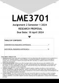 LME3701 Assignment 2 (RESEARCH PROPOSAL ANSWERS) Semester 1 2024 - DISTINCTION GUARANTEED