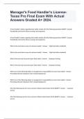 Manager's Food Handler's License- Texas  Final Exam With Actual Answers Graded A+ 2024.