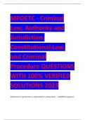 MPOETC - Criminal  Law, Authority and  Jurisdiction,  Constitutional Law,  and Criminal  Procedure QUESTIONS  WITH 100% VERIFIED  SOLUTIONS 2023