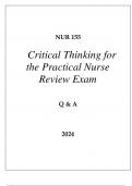 NUR 155 CRITICAL THINKING FOR THE PRACTICAL NURSE REVIEW EXAM Q & A 2024 HONDROS