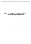 MGMT 170 - Real Estate Finance and Investments FINAL EXAM PRACTICE QUESTIONS