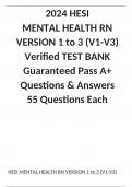 Hesi Mental Health Rn Version 1 To 3 (V1-V3) Latest Update 2024 Verified TEST BANK Guaranteed Pass A+ Questions & Answers 55 Questions Each