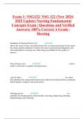 Exam 1: NSG122/ NSG 122 (New 2024/ 2025 Update) Nursing Fundamental Concepts Exam | Questions and Verified Answers| 100% Correct| A Grade - Herzing