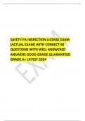 SAFETY PA INSPECTION LICENSE EXAM (ACTUAL EXAM) WITH CORRECT 60 QUESTIONS WITH WELL ANSWERED ANSWERS GOOD GRADE GUARANTEED GRADE A+ LATEST 2024 