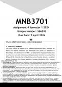 MNB3701 Assignment 4 (REPORT ANSWERS) Semester 1 2024 (586593)- DISTINCTION GUARANTEED