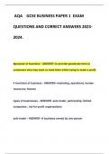 AQA GCSE BUSINESS PAPER 1 EXAM  QUESTIONS AND CORRECT ANSWERS 2023- 2024.