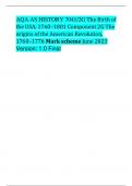 AQA AS HISTORY 7041/2G The Birth of the USA, 1760–1801 Component 2G The origins of the American Revolution, 1760–1776 Mark scheme June 2023 Version: 1.0 Final