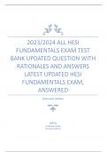 2023/2024 ALL HESI  FUNDAMENTALS EXAM TEST  BANK UPDATED QUESTION  WITH RATIONALES AND  ANSWERS LATEST UPDATED  HESI FUNDAMENTALS EXAM, ANSWERED