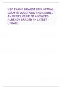 NSC EXAM 1 NEWEST 2024 ACTUAL EXAM 70 QUESTIONS AND CORRECT ANSWERS VERIFIED ANSWERS ALREADY GRADED A+ LATEST UPDATE                                The CNS is composed of two major divisions: the    a. ANS and PNS. b. brain and brain stem. c. SNS and ANS.