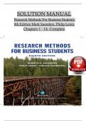 Research Methods For Business Students, 8th Edition Solution Manual by Mark Saunders, Philip Lewis, Verified Chapters 1 - 14, Complete Newest Version