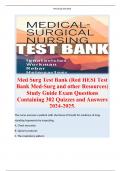 Med Surg Test Bank (Red HESI Test Bank Med-Surg and other Resources) Study Guide Exam Questions Containing 302 Quizzes and Answers 2024-2025.