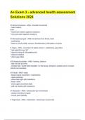 A+ Exam 3 - advanced health assessment Solutions 2024 XI Spinal Accessory - ANS-- shoulder movement - head rotation tests * head/neck rotation against resistance * shrug shoulder against resistance IX Glossopharyngeal - ANS--sensations from throat, taste 