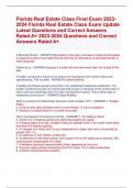 Florida Real Estate Class Final Exam 2023- 2024 Florida Real Estate Class Exam Update Latest Questions and Correct Answers  Rated A+ 2023-2024 Questions and Correct  Answers Rated A+