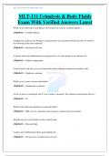 MLT-111 Urinalysis & Body Fluids Exam With Verified Answers Latest