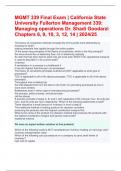 MGMT 339 Final Exam | California State University Fullerton Management 339: Managing operations Dr. Shadi Goodarzi Chapters 6, 9, 10, 3, 12, 14 | 2024/25